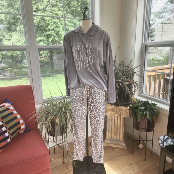 NWT Rae Dunn Flannel Gray Hooded Two Piece Set Size Large - Picture 3 of 8